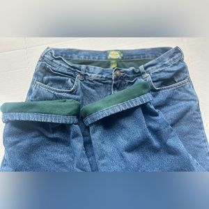 Cabela's Jeans Mens 42x27 Green Fleece Flannel Lined Plaid Cotton-Length Altered